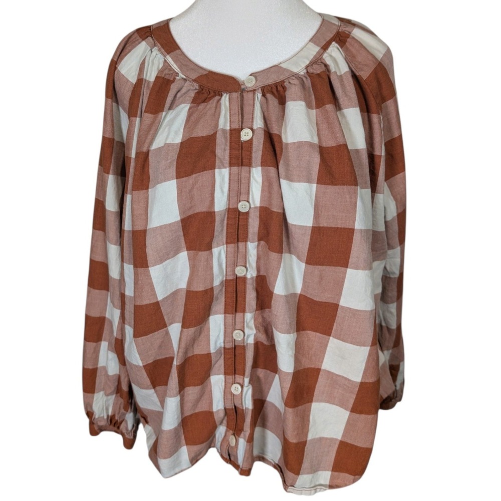 Duluth Trading Co Womens Medium Rust Orange Buffalo Check Button Down Blouse